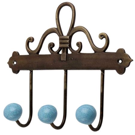 Turquoise Crackle Ceramic Iron Hooks